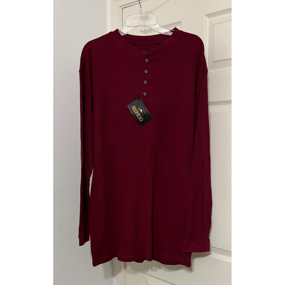 RedHead‎ Mens sz L Henley Shirt Maroon Waffle Knit Long Sleeve outdoor heritage
